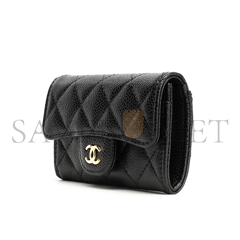 CHANEL GRAINED COWHIDE QUILTED FLAP CARD HOLDER WALLET BLACK AP0214 (11.3*7.5*2.5cm)